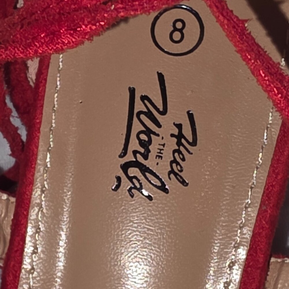 Heel the World Red Block Heels Womens Size 8 Dress Shoes - Picture 4 of 9